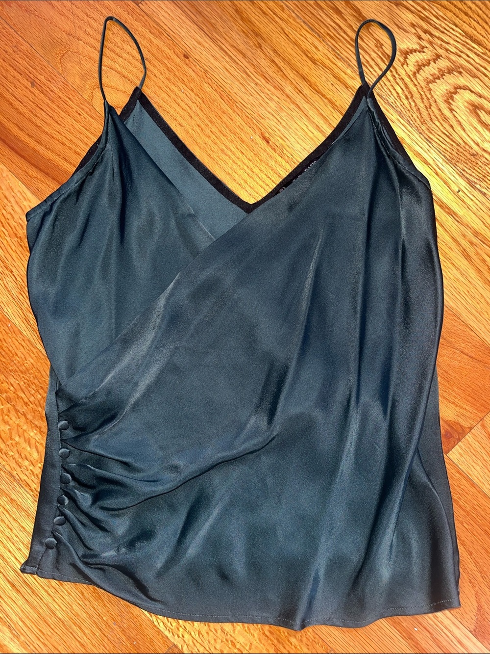 Zara Dark Green Satin Wrap Cami with Side Covered Buttons